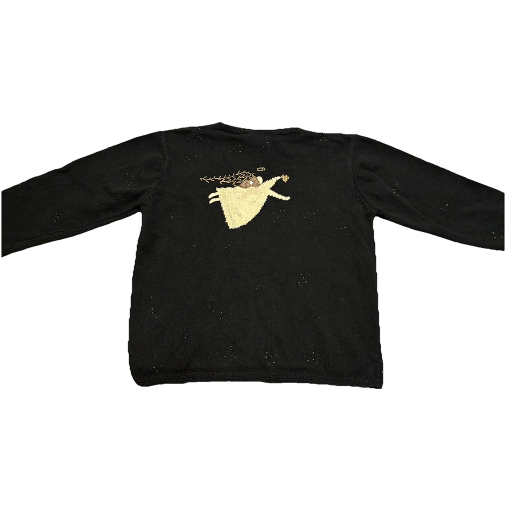 Vintage Button Up Cardigan Sweater Black Angels Embroidery Beaded P Sm - Picture 2 of 10